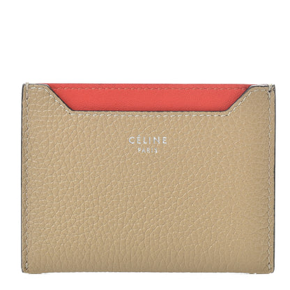 Celine Drummed Calfskin Bi-Color Card Holder Dune 1 of 8