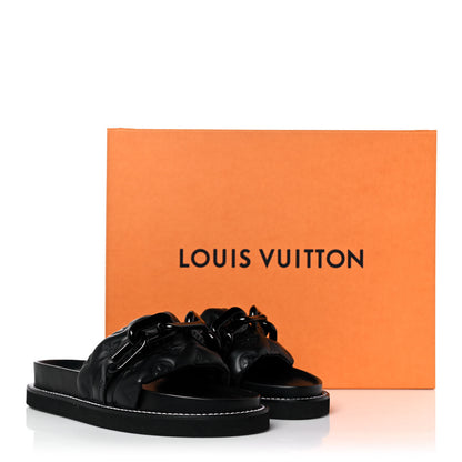 Louis Vuitton Calfskin Embossed Monogram Sunset Flat Comfort Mule 39 Black 9 of 9
