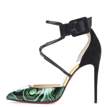 Christian Louboutin Veau Velours Nappa Patent Malachite Suzanna 100 Pumps 36 Vert Black 1 of 7