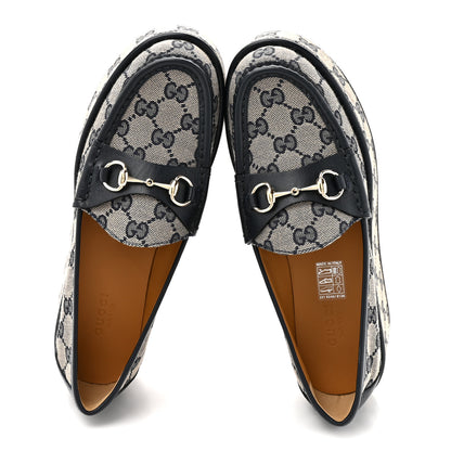 Gucci Monogram Horsebit Calfskin Womens Horsebit Wedge Platform Loafers 37.5 Beige Blue 2 of 10