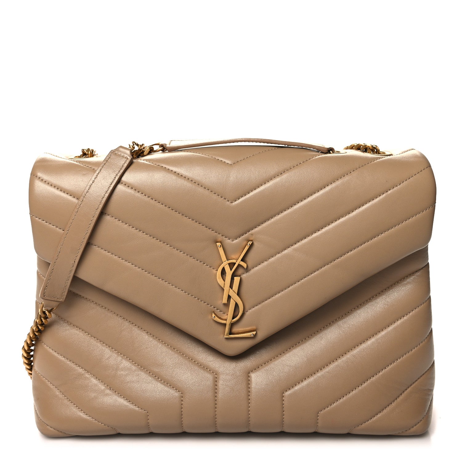 Saint Laurent Calfskin Y Quilted Monogram Medium Loulou Chain Satchel Dark Latte 1 of 11