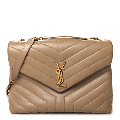 Saint Laurent Calfskin Y Quilted Monogram Medium Loulou Chain Satchel Dark Latte 1 of 11