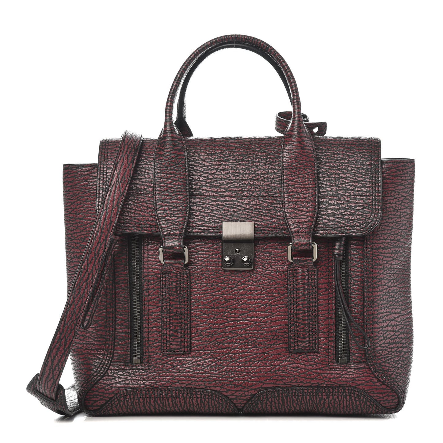 3.1 Textured Calfskin Medium Pashli Satchel Black Red