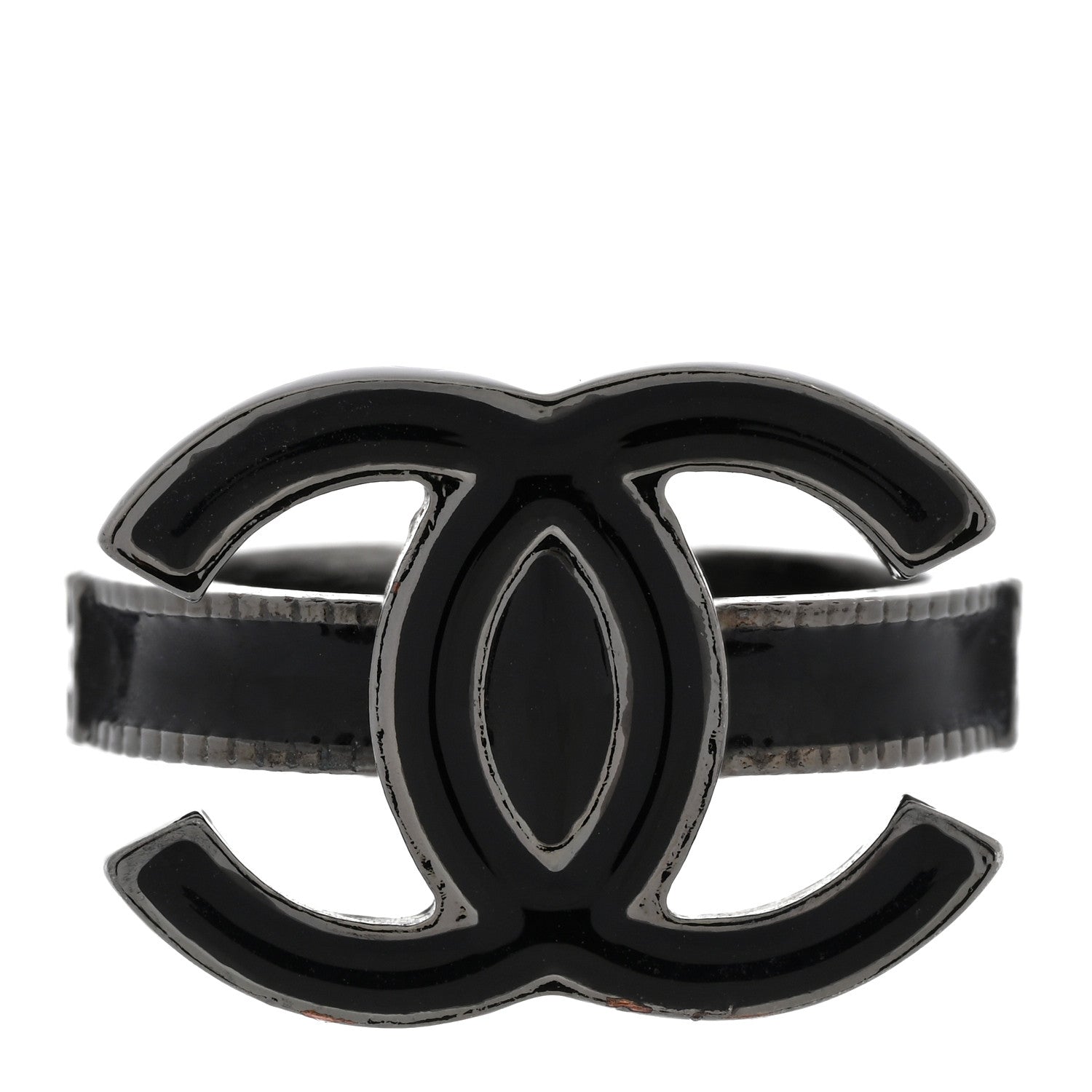 Chanel Enamel CC Ring 52 6 Black Silver 1 of 4
