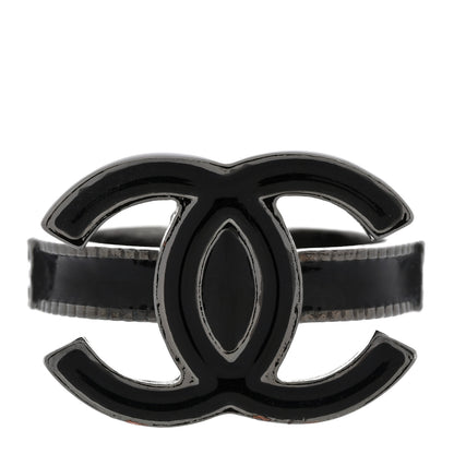 Chanel Enamel CC Ring 52 6 Black Silver 1 of 4