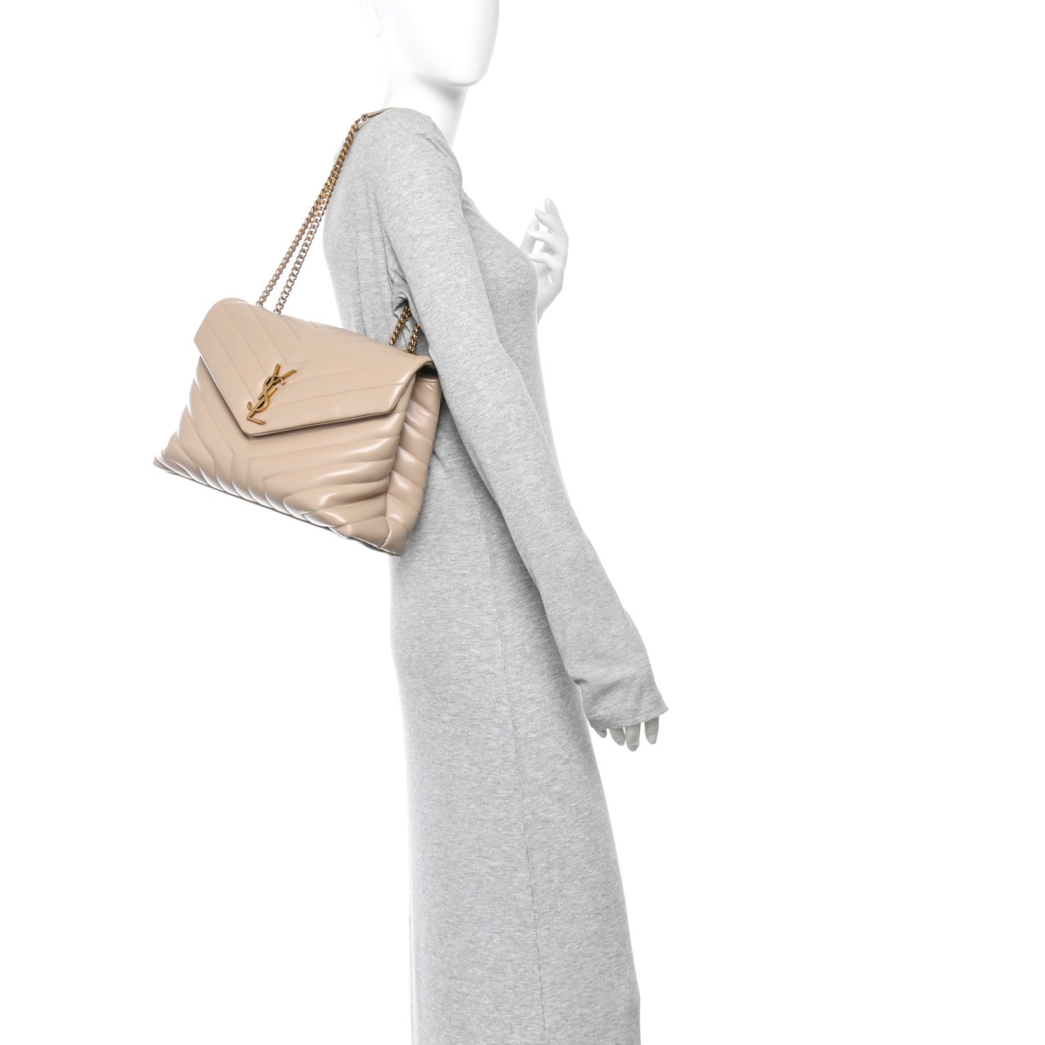 Saint Laurent Calfskin Y Quilted Monogram Medium Loulou Chain Satchel Dark Beige 2 of 15