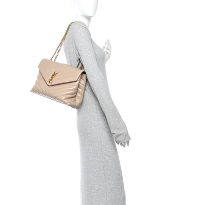 Saint Laurent Calfskin Y Quilted Monogram Medium Loulou Chain Satchel Dark Beige 2 of 15