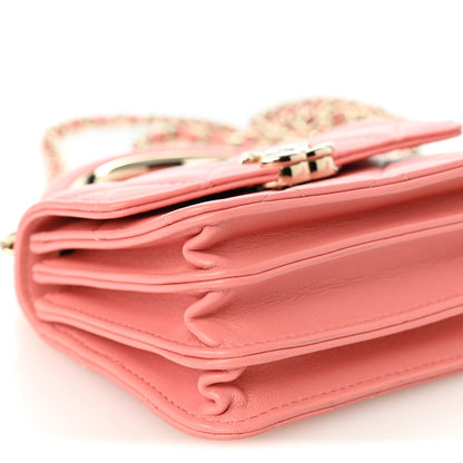 Chanel Lambskin Quilted Top Handle Flap Clutch With Chain Pink 9 of 10