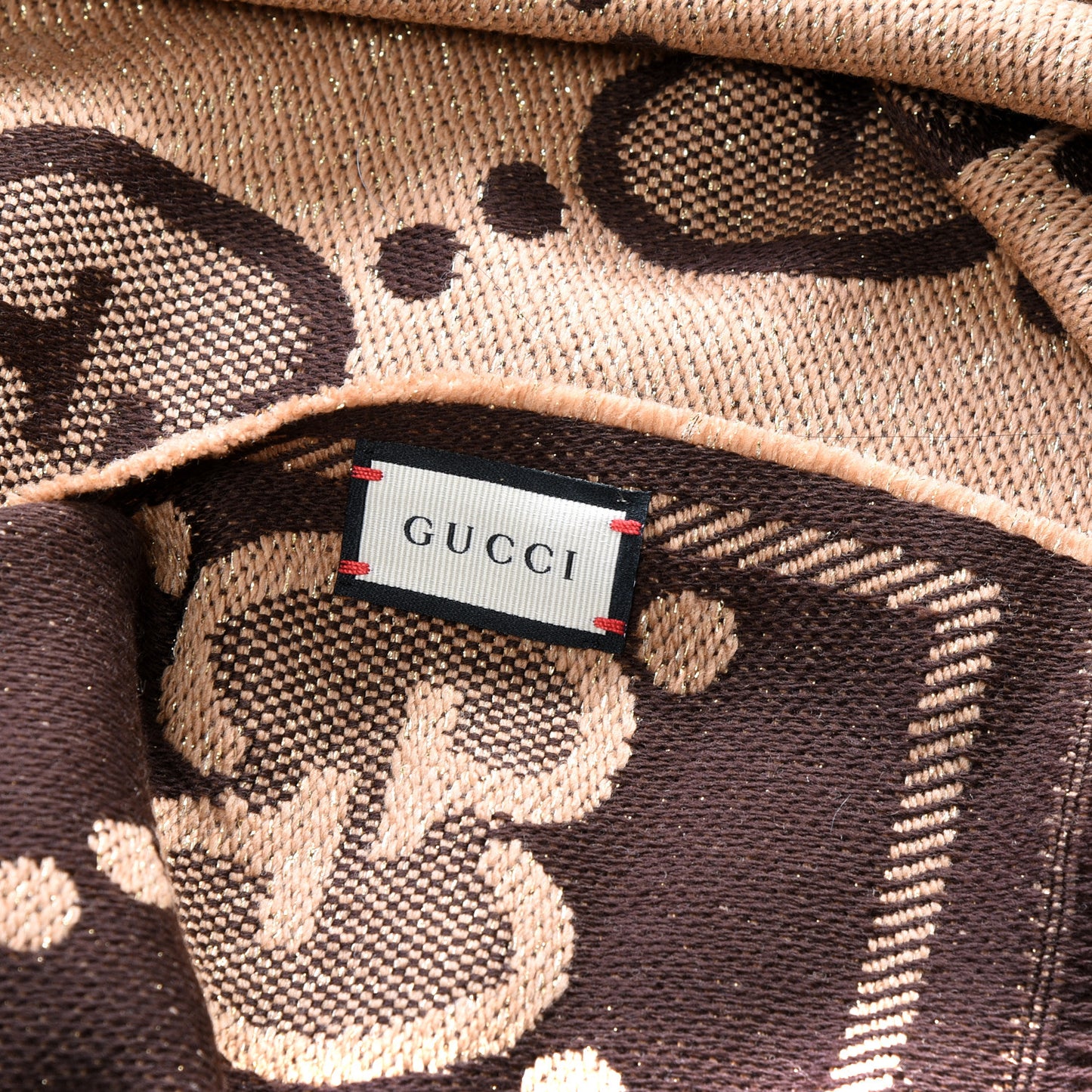 Wool Lame Jacquard Monogram Jumbo GG Lady Nest Lux Scarf Beige Dark Brown