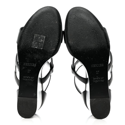 Hermes Nappa Brisbane Wedge Sandals 37 Black 5 of 11