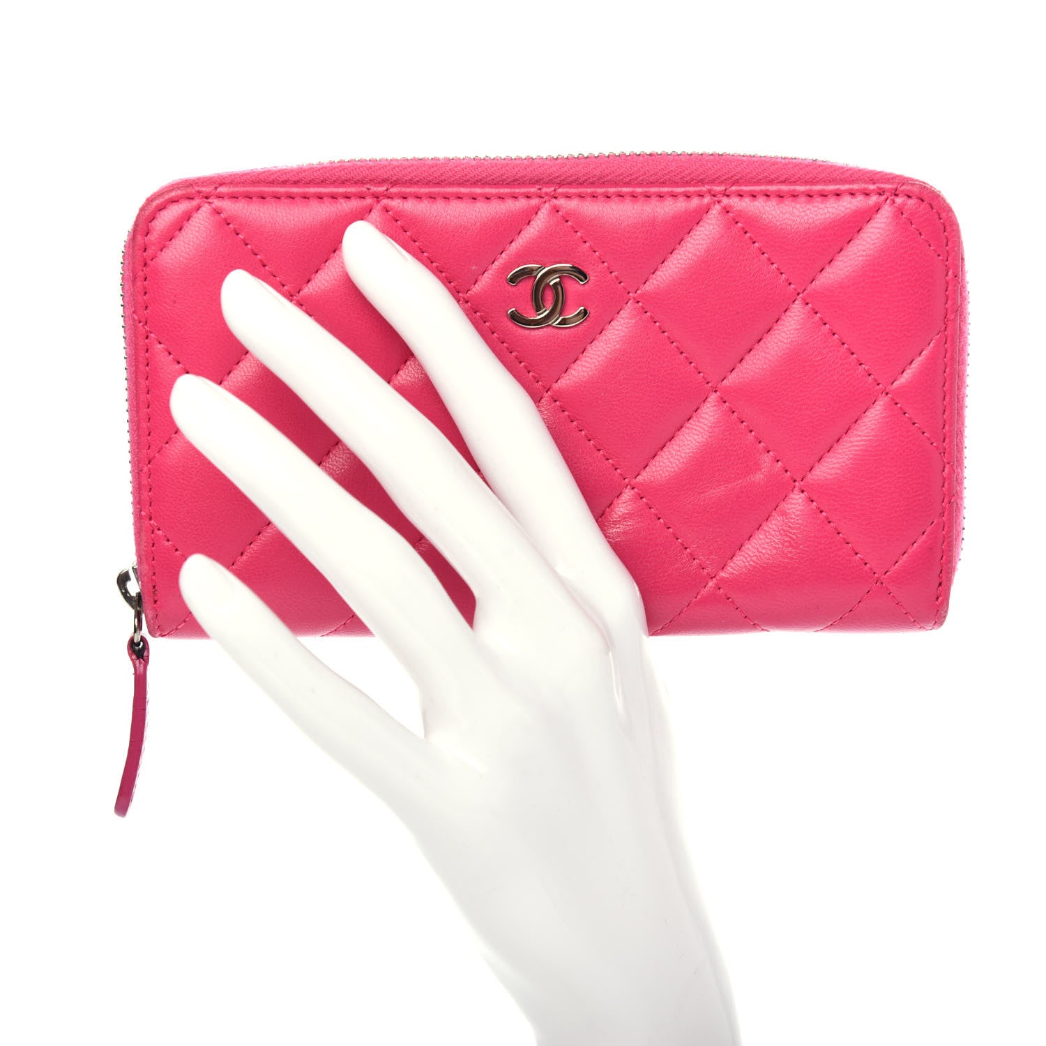 Chanel Lambskin Quilted Small Zip Around Wallet Pink 2 of 9