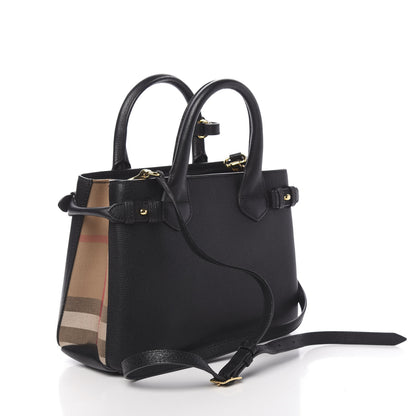 Burberry Grainy Calfskin House Check Small Banner Tote Black 3 of 11