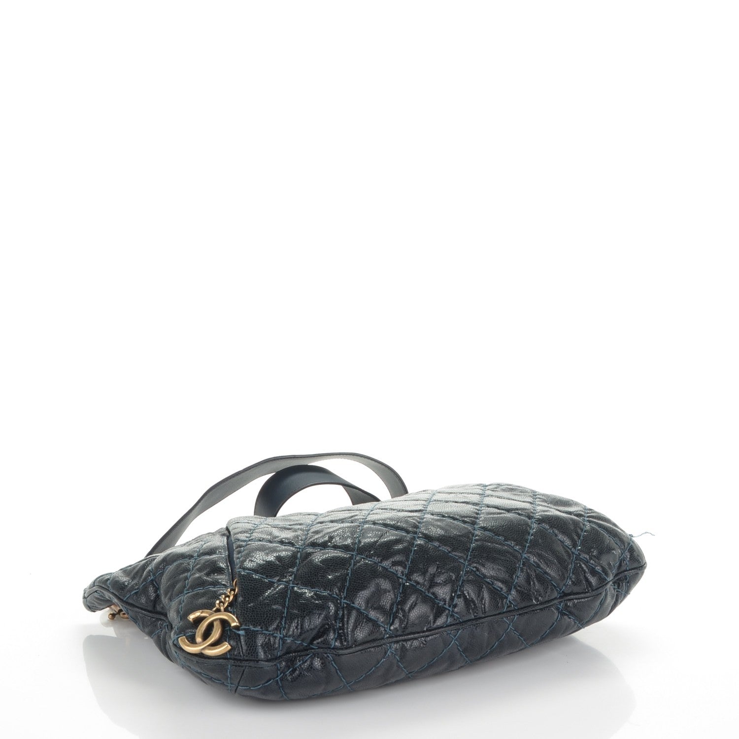 Chanel Crumpled Grained Calfskin Coco Pleats Hobo Dark Blue 4 of 7