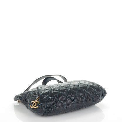 Chanel Crumpled Grained Calfskin Coco Pleats Hobo Dark Blue 4 of 7