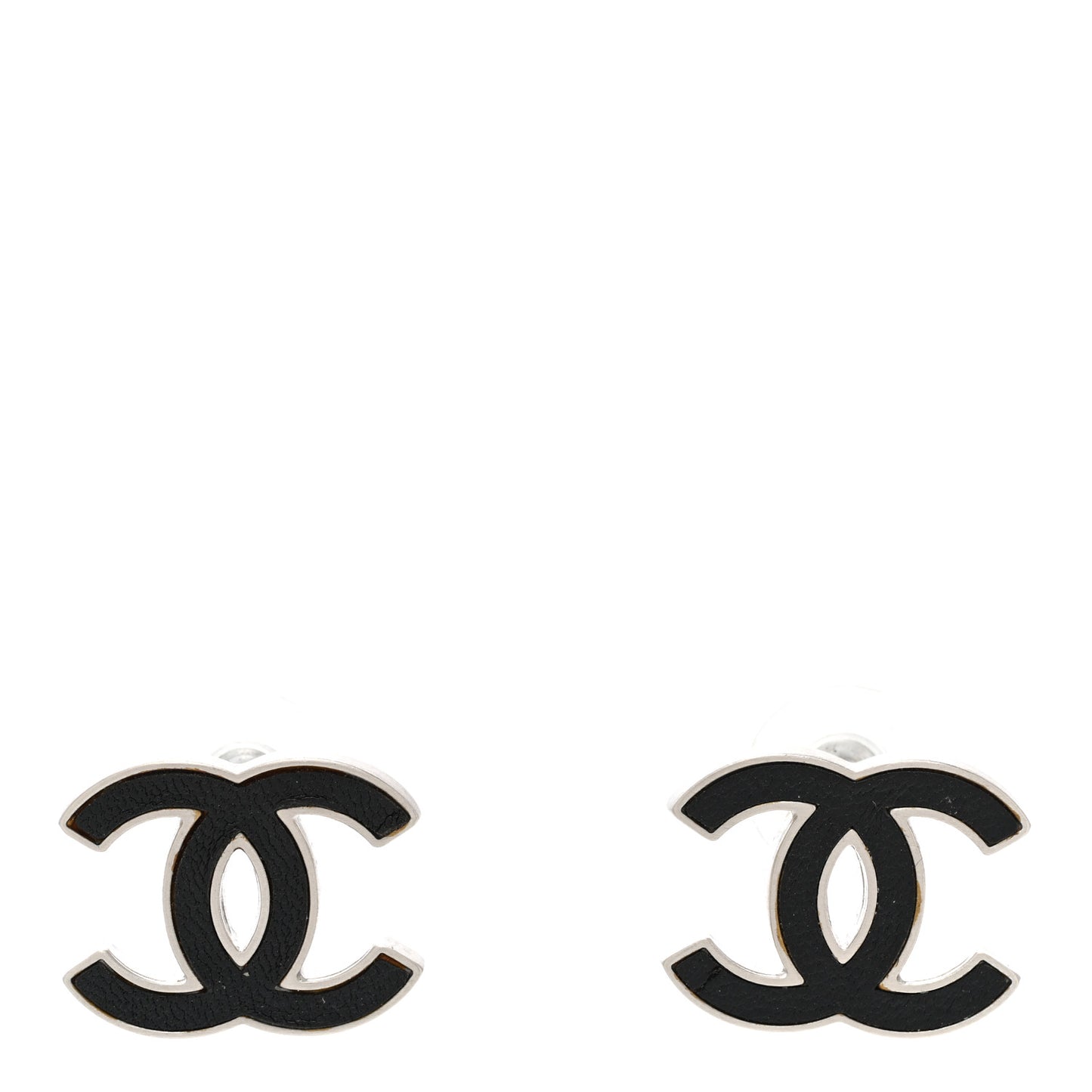 Lambskin CC Earrings Black Silver