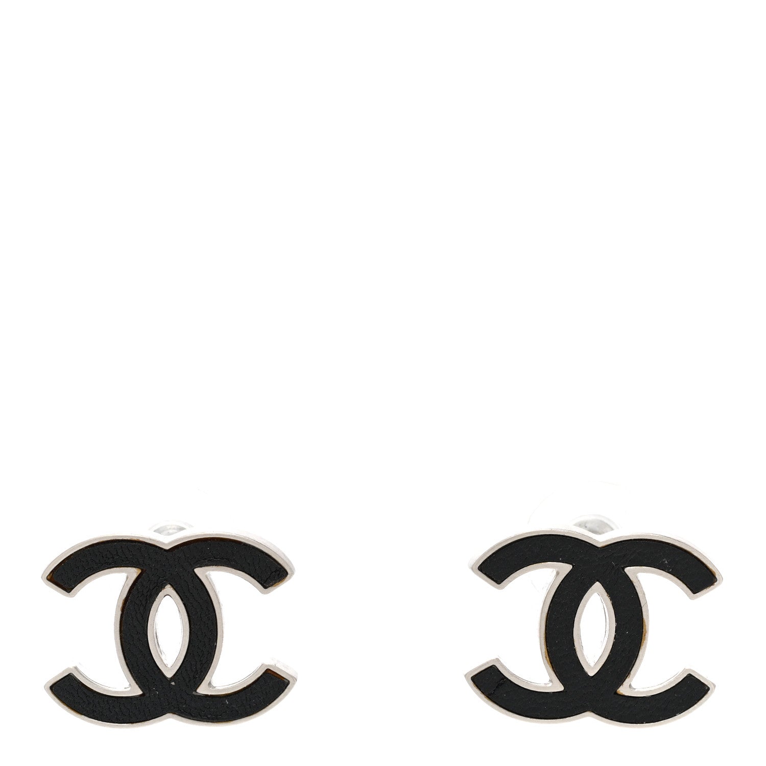 Chanel Lambskin CC Earrings Black Silver 1 of 7