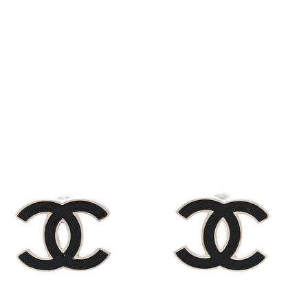Chanel Lambskin CC Earrings Black Silver 1 of 7
