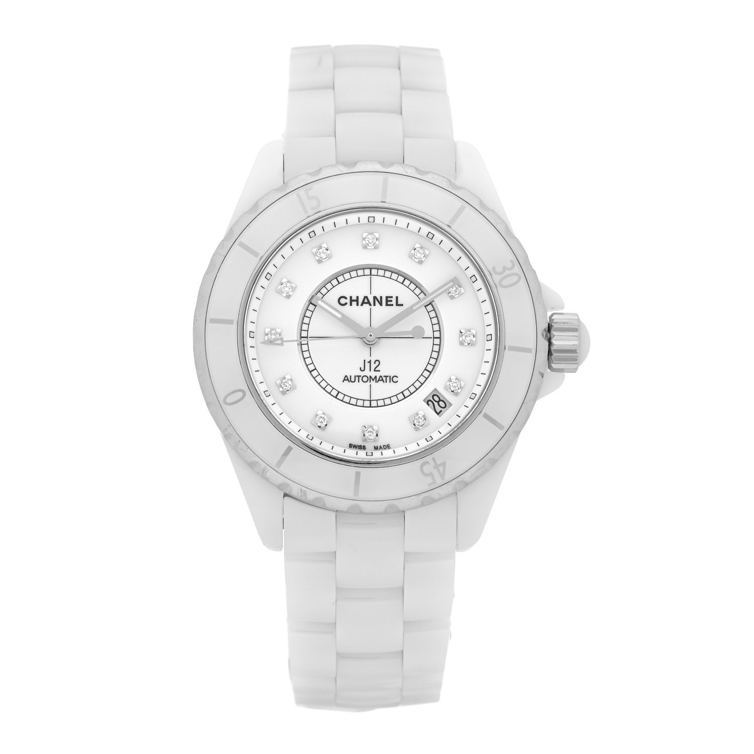Chanel Stainless Steel Ceramic Diamond 38mm J12 Automatic Watch White 1 of 4