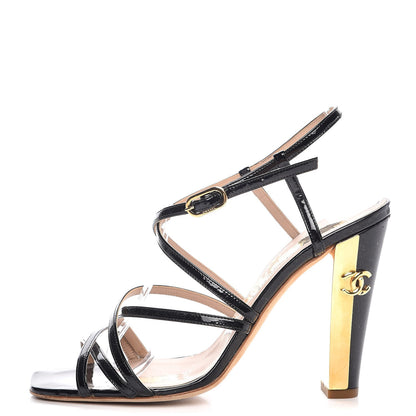 Chanel Patent CC Logo Strappy Sandals 36 Black 1 of 9