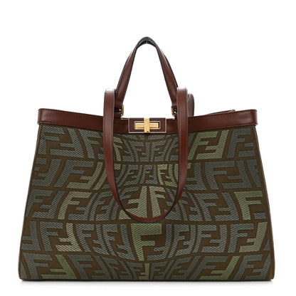 Fendi X SARAH COLEMAN Canvas FF Fish Eye Embroidered Medium Peekaboo X-Tote Amazzonia Ghianda 1 of 12