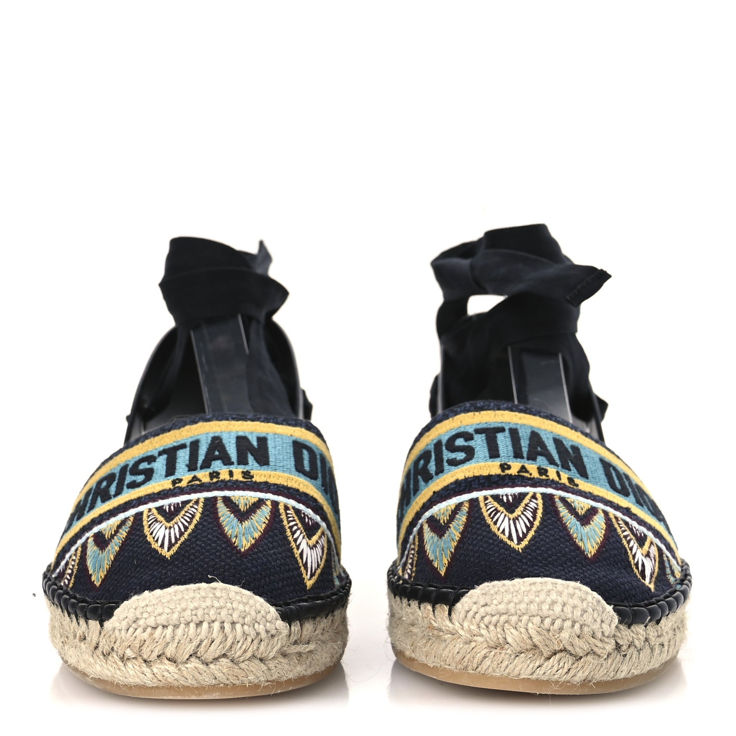 Canvas Calfskin Nicely-D Ankle Tie Espadrilles Flats 41 Black Multicolor