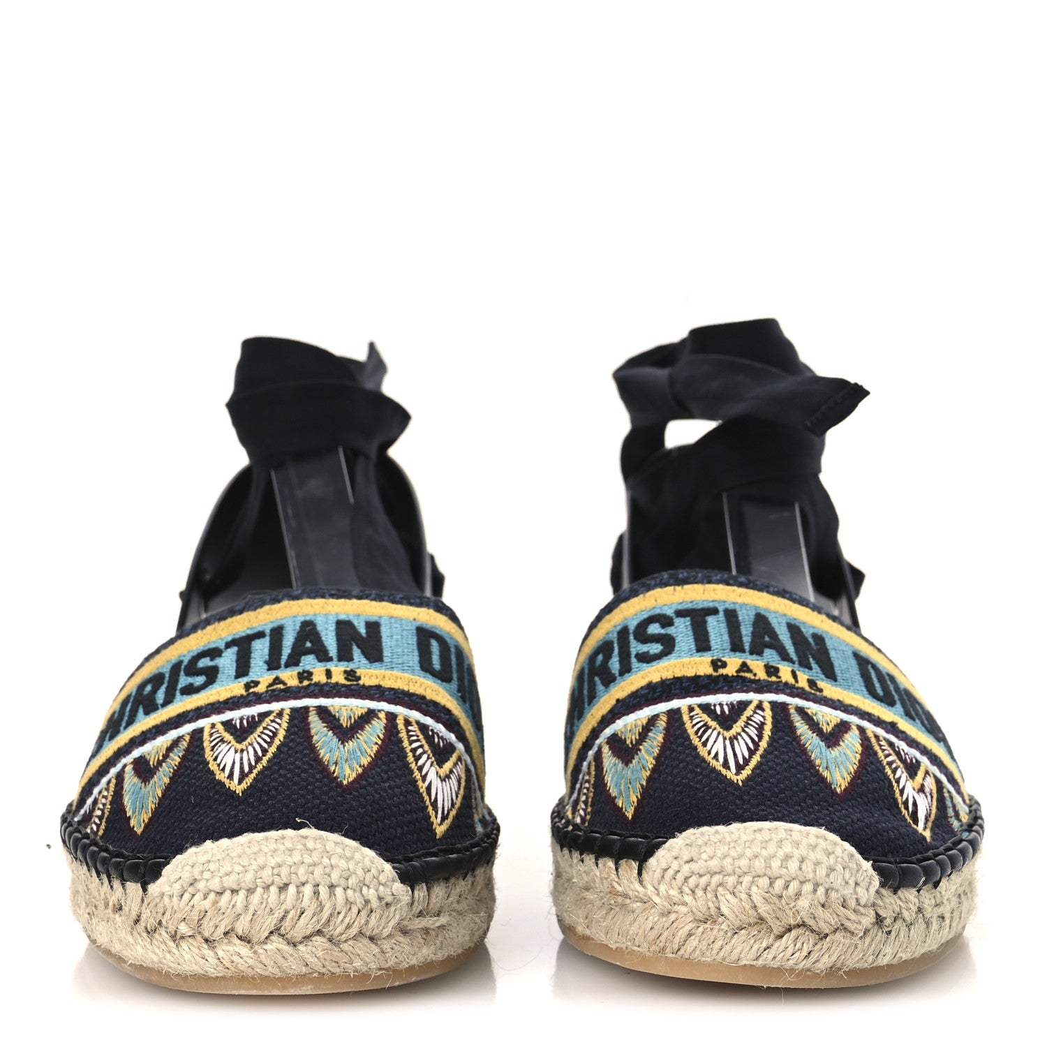 Christian Dior Canvas Calfskin Nicely-D Ankle Tie Espadrilles Flats 41 Black Multicolor 3 of 10