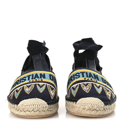 Christian Dior Canvas Calfskin Nicely-D Ankle Tie Espadrilles Flats 41 Black Multicolor 3 of 10