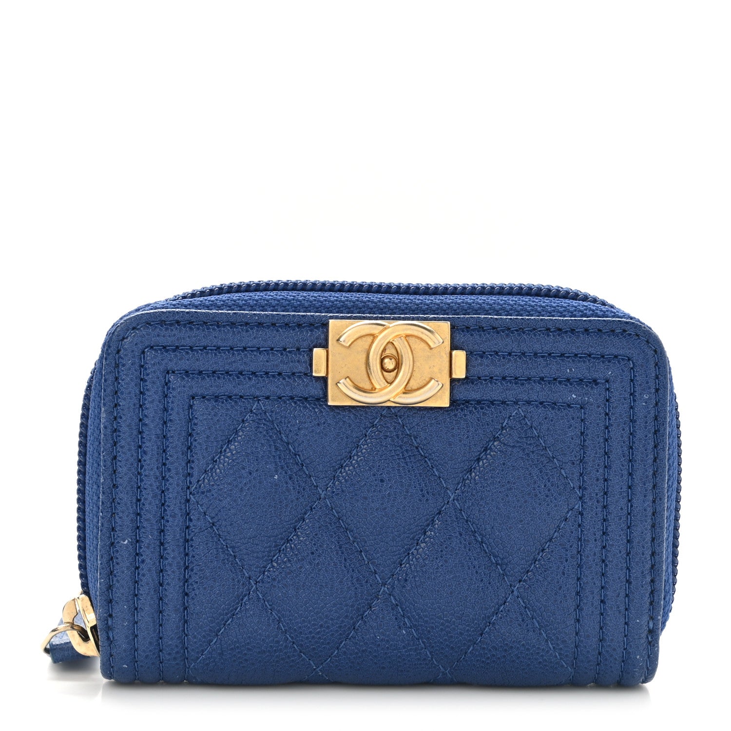 Chanel Caviar Quilted Boy Zip Around Coin Purse Wallet Blue 1 of 8