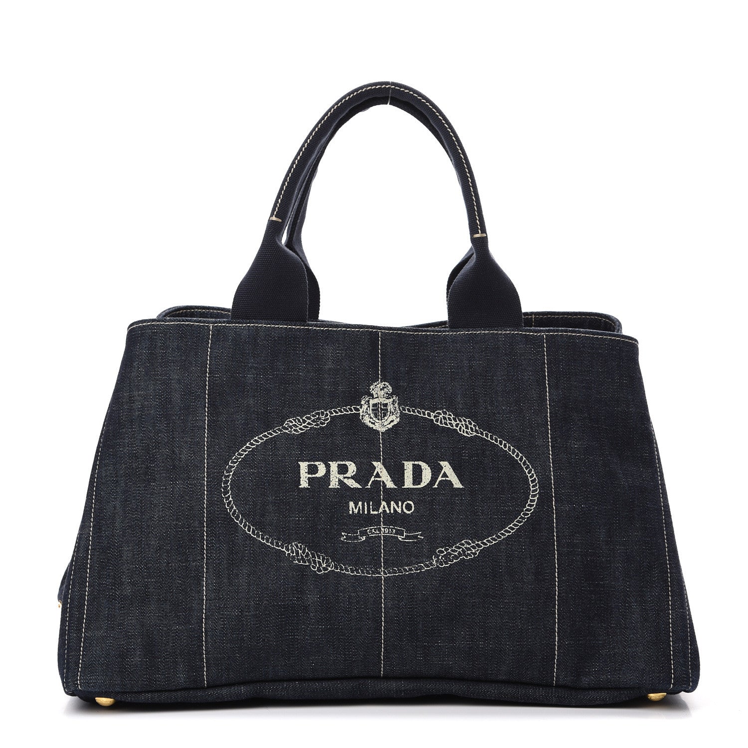 Prada Denim Logo Tote Blue Rosso 1 of 9