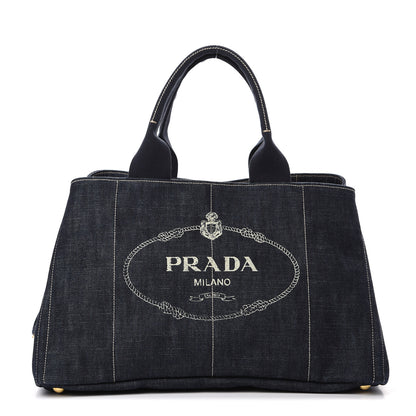 Prada Denim Logo Tote Blue Rosso 1 of 9