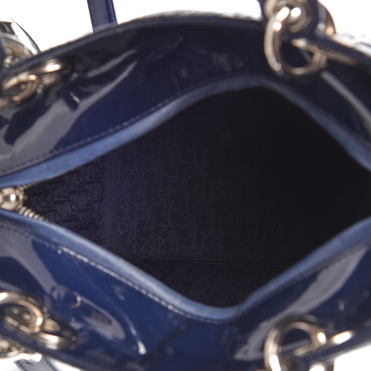 Patent Cannage Medium Lady Dior Navy Blue