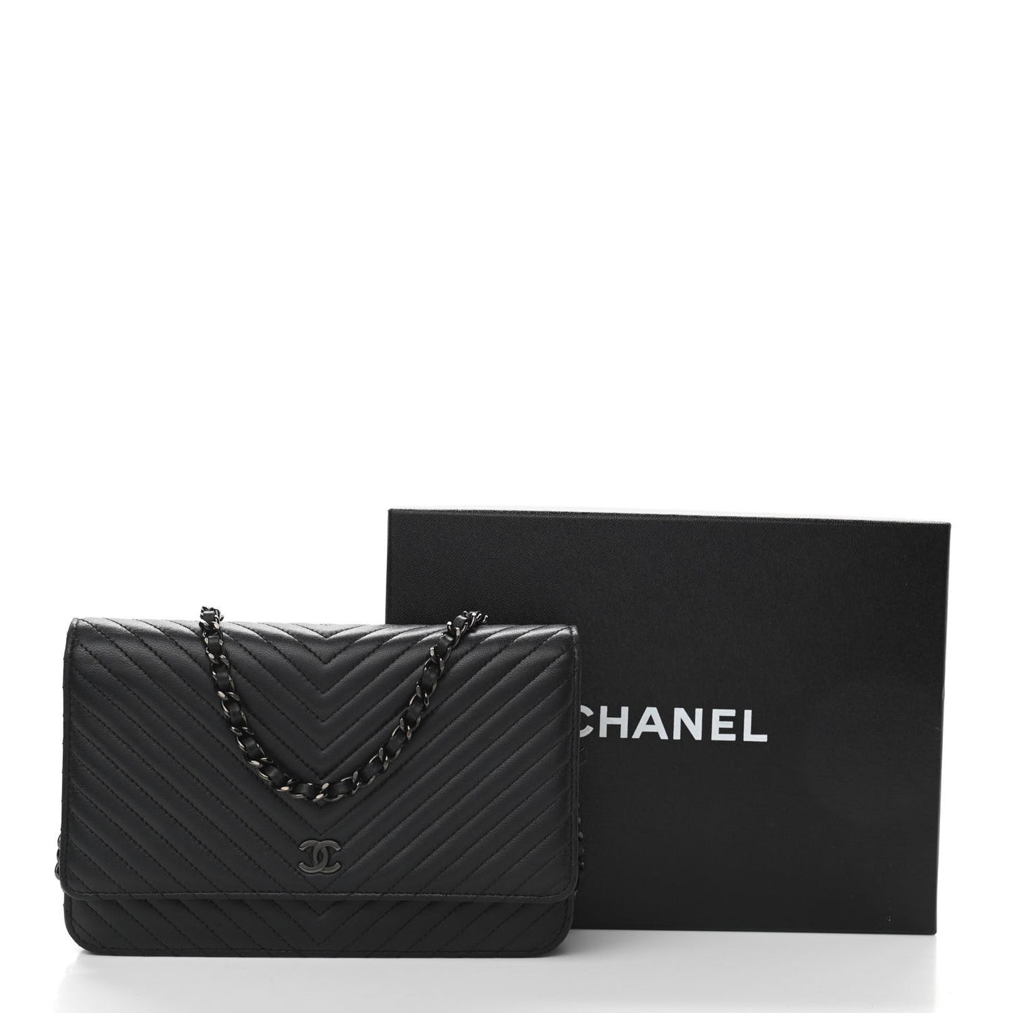 Lambskin Chevron Quilted Wallet On Chain WOC So Black