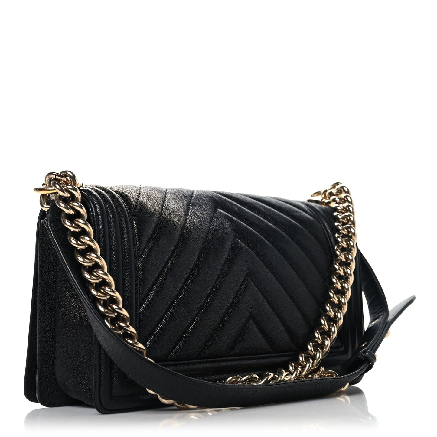 Caviar Chevron Quilted Medium Boy Flap Black