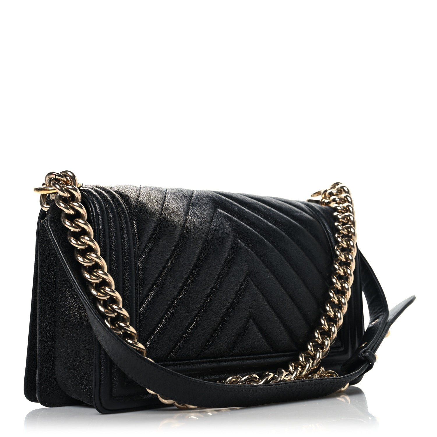 Chanel Caviar Chevron Quilted Medium Boy Flap Black 3 of 10