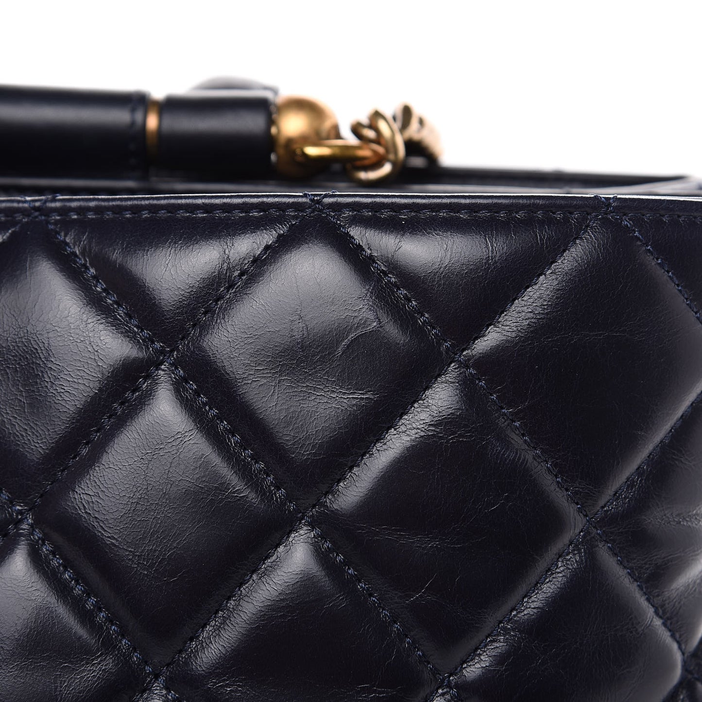 Calfskin Quilted Large Gold Bar Top Handle Tote Dark Navy Blue