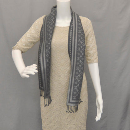 Louis Vuitton Cashmere Wool Monogram Winter Scarf Gray 2 of 3