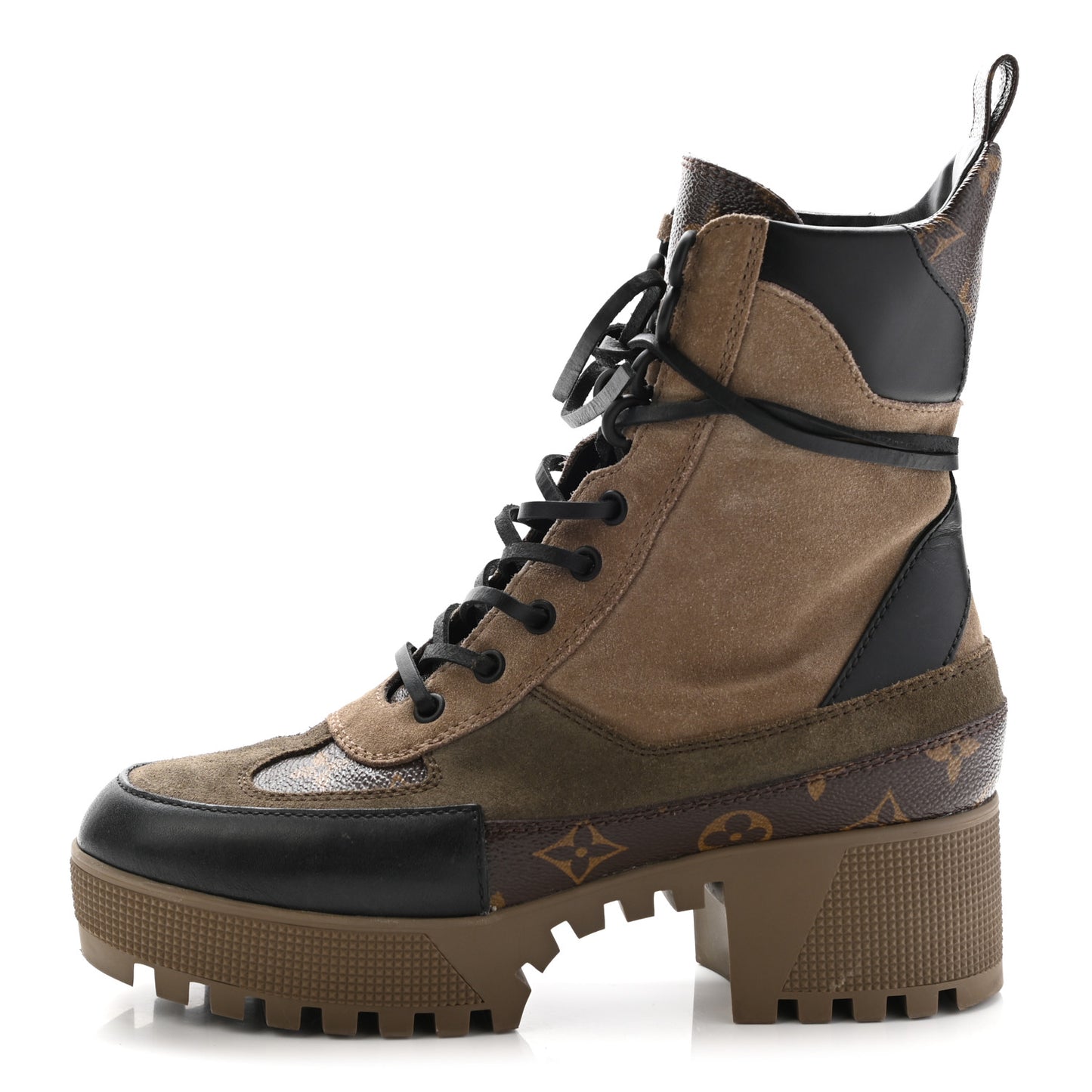 Suede Calfskin Monogram Laureate Platform Desert Boots 38 Taupe