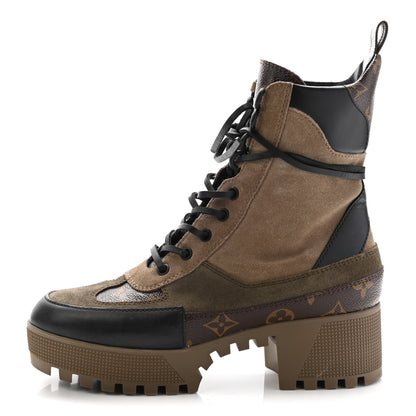 Louis Vuitton Suede Calfskin Monogram Laureate Platform Desert Boots 38 Taupe 1 of 17