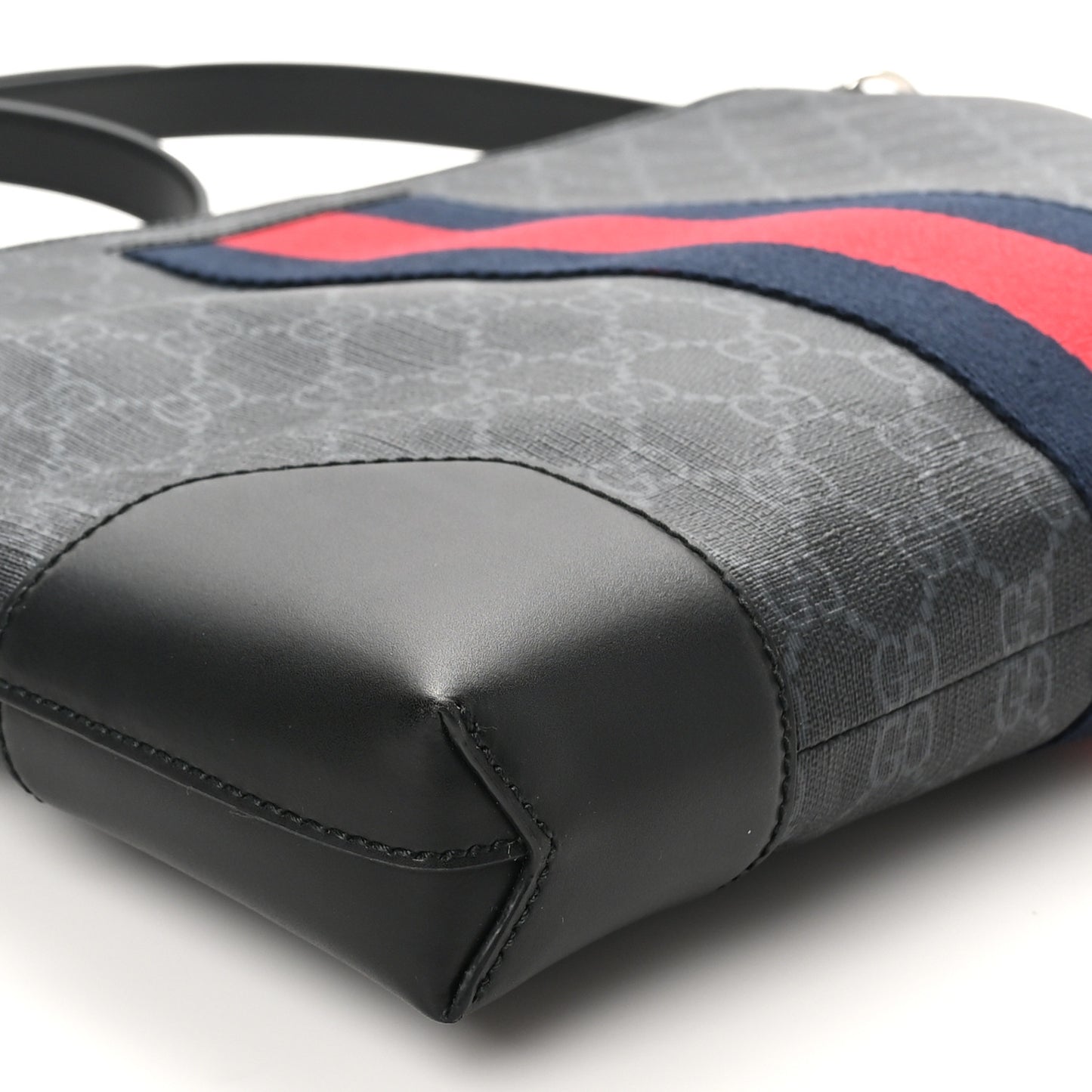 Soft GG Supreme Monogram Appia Calfskin Web East West Messenger Bag Black Grey