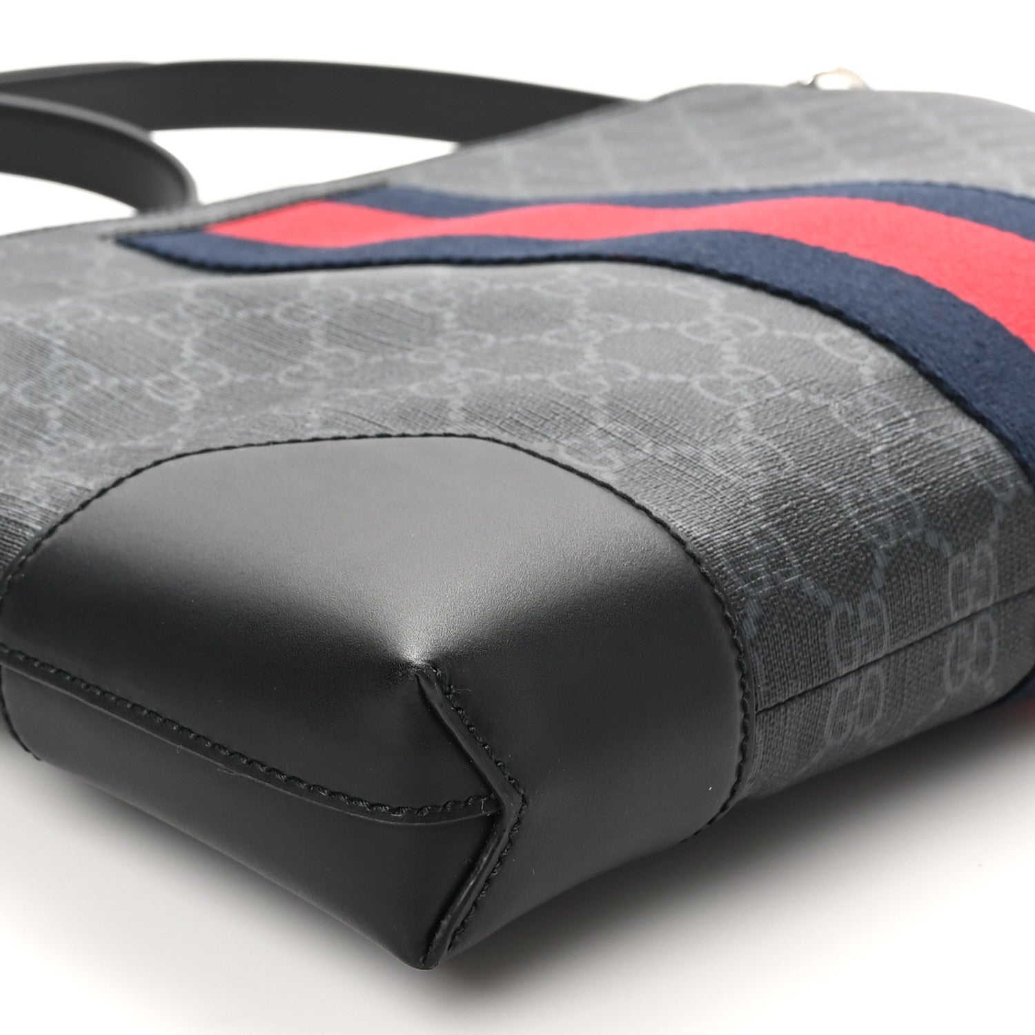 Gucci Soft GG Supreme Monogram Appia Calfskin Web East West Messenger Bag Black Grey 9 of 10
