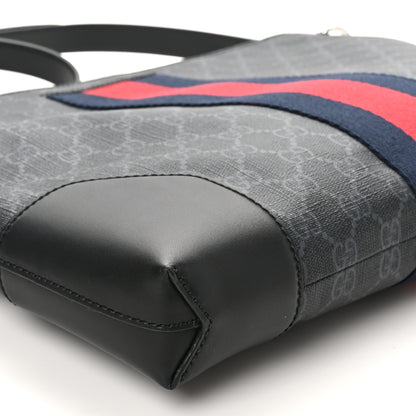 Gucci Soft GG Supreme Monogram Appia Calfskin Web East West Messenger Bag Black Grey 9 of 10