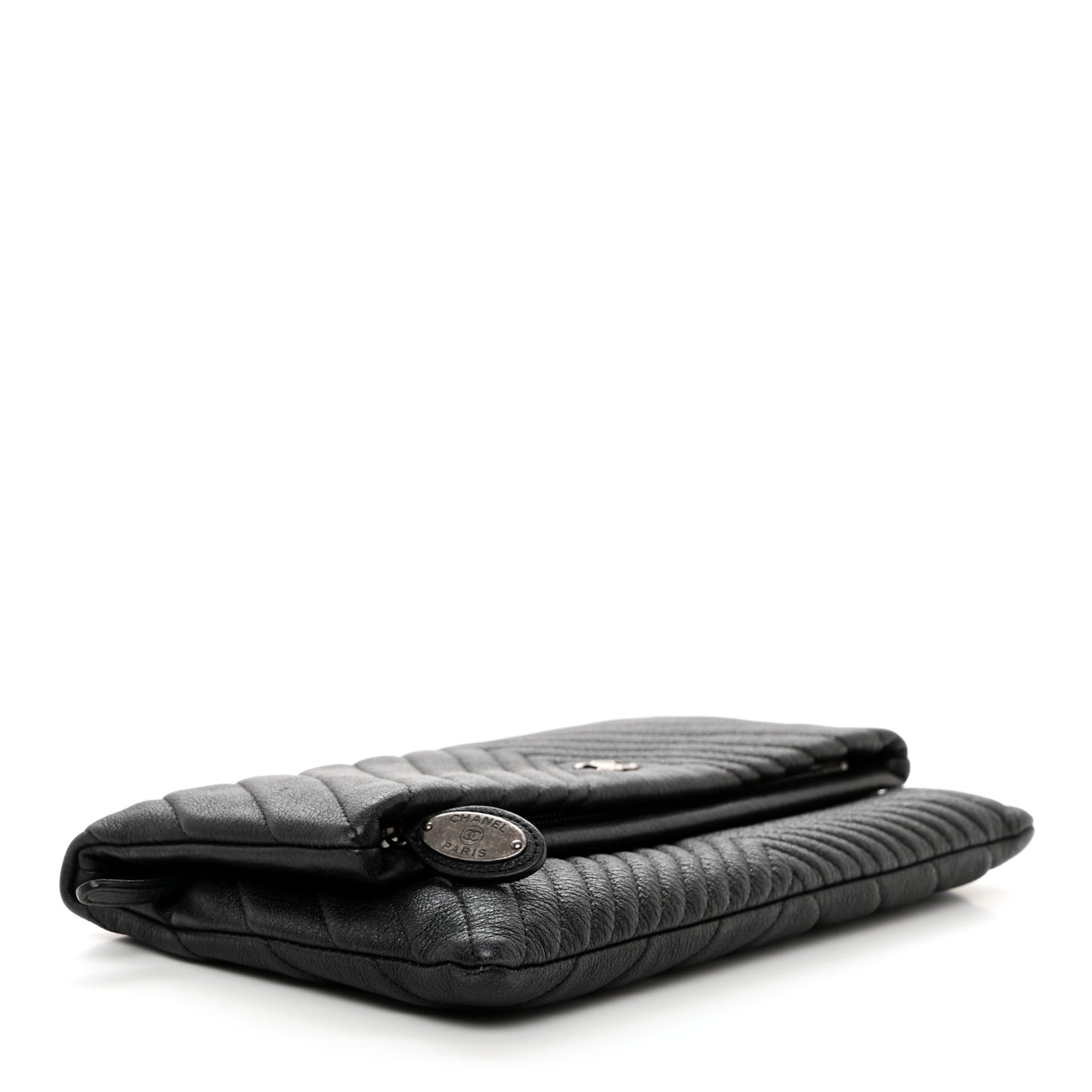 Calfskin Chevron CC Beauty Clutch Black