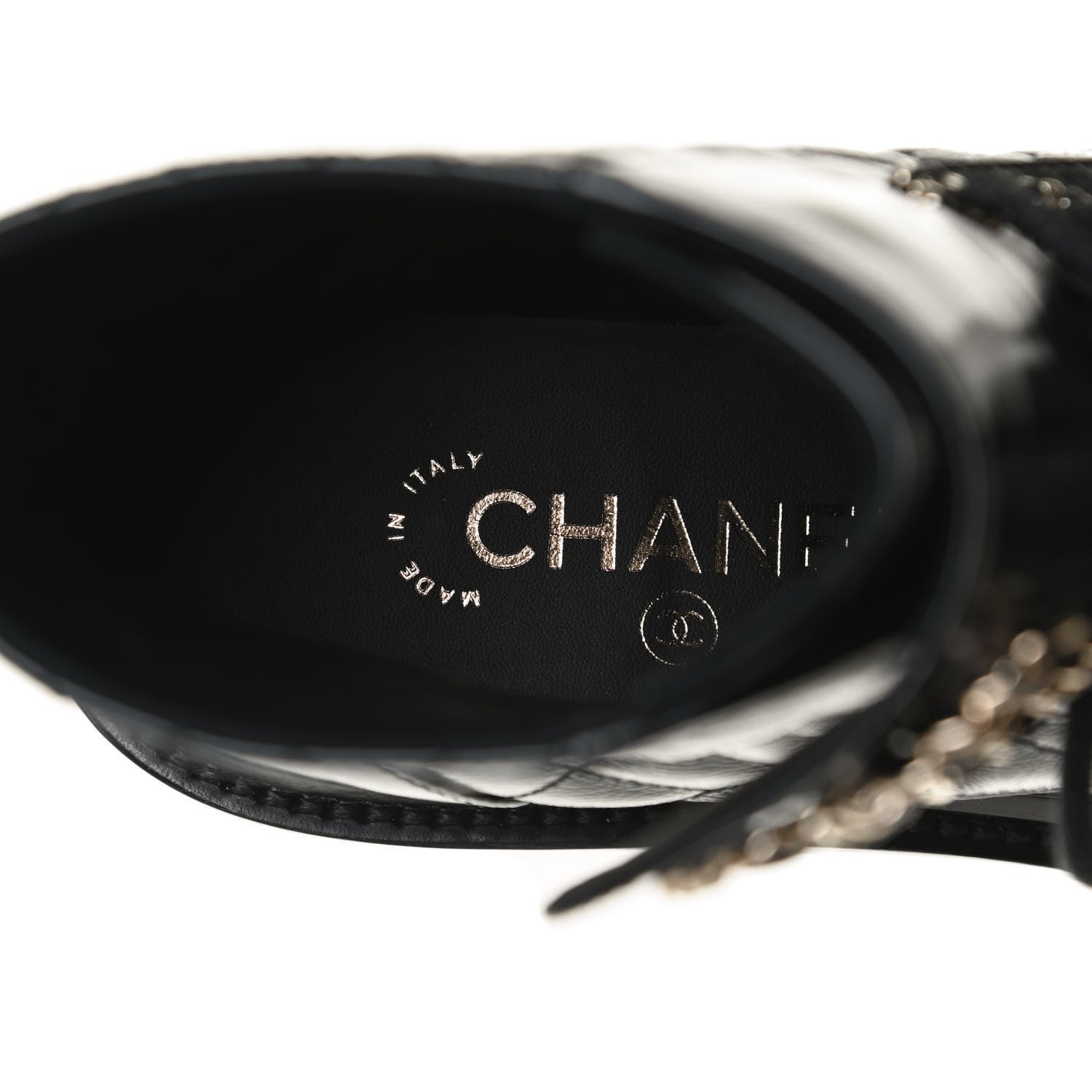 Chanel Shiny Calfskin Quilted Lace Up Combat Boots 35.5 Black 6 of 13