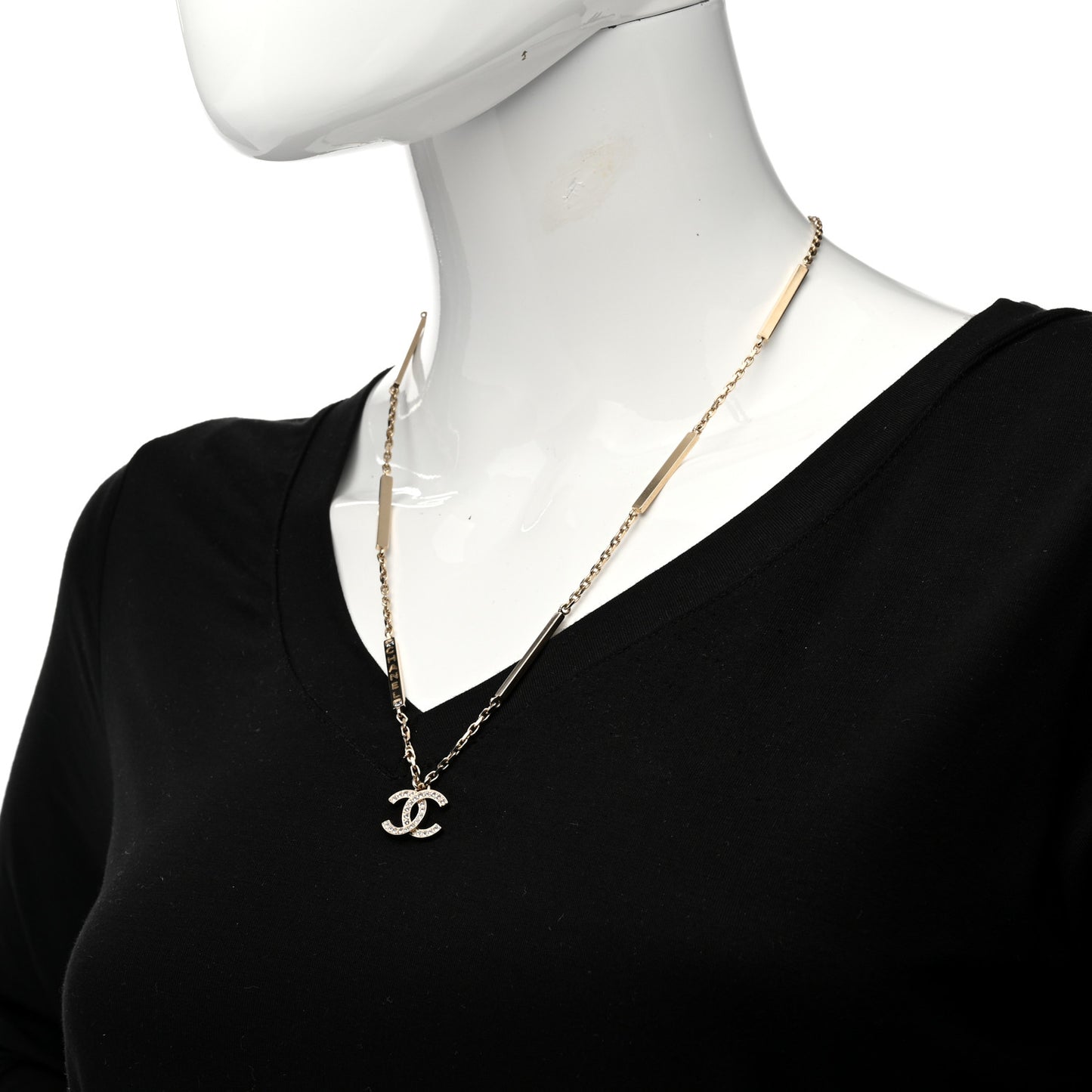Crystal CC Logo Bar Necklace Gold
