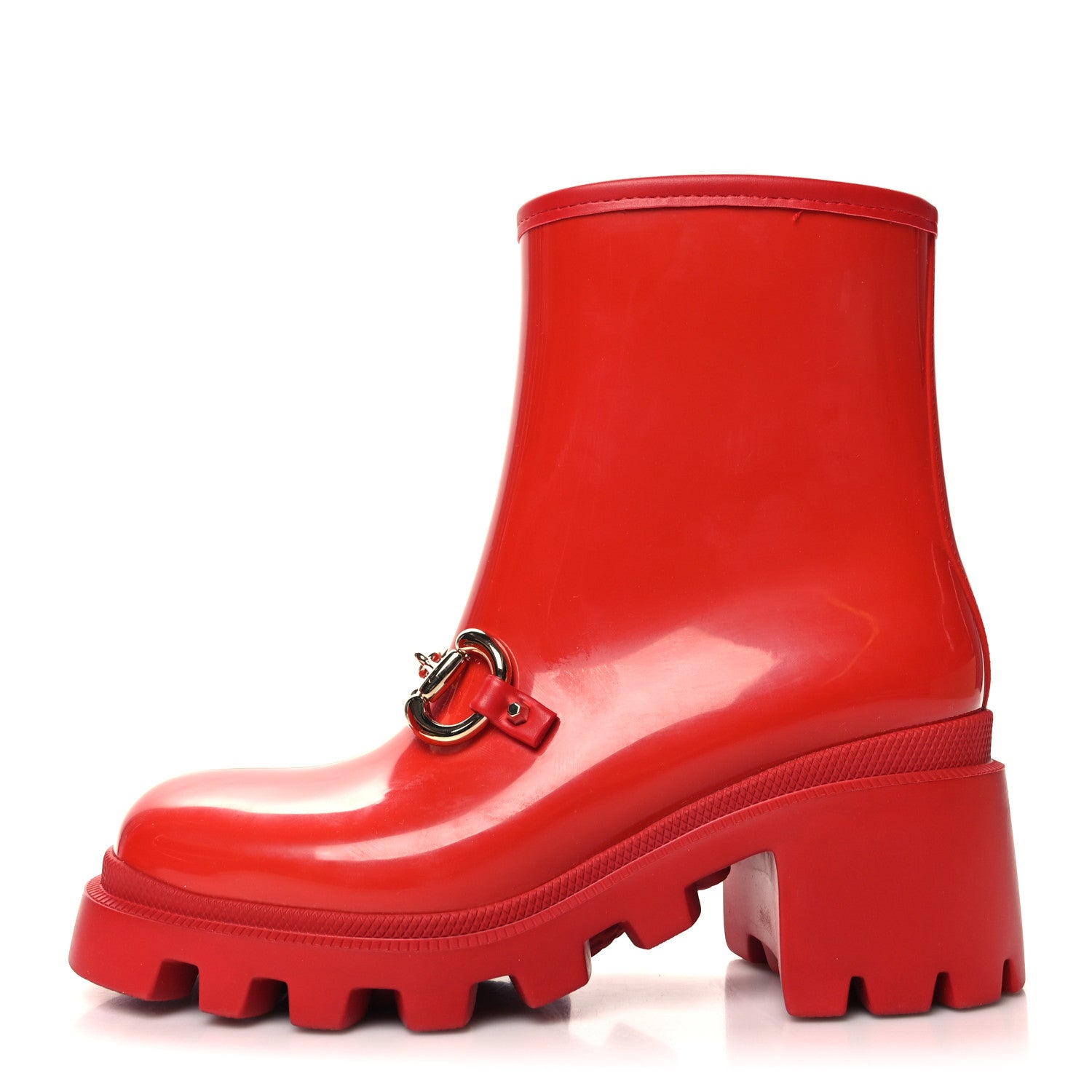 Gucci Rubber Womens Horsebit Ankle Boots 37 Maple Red 1 of 8