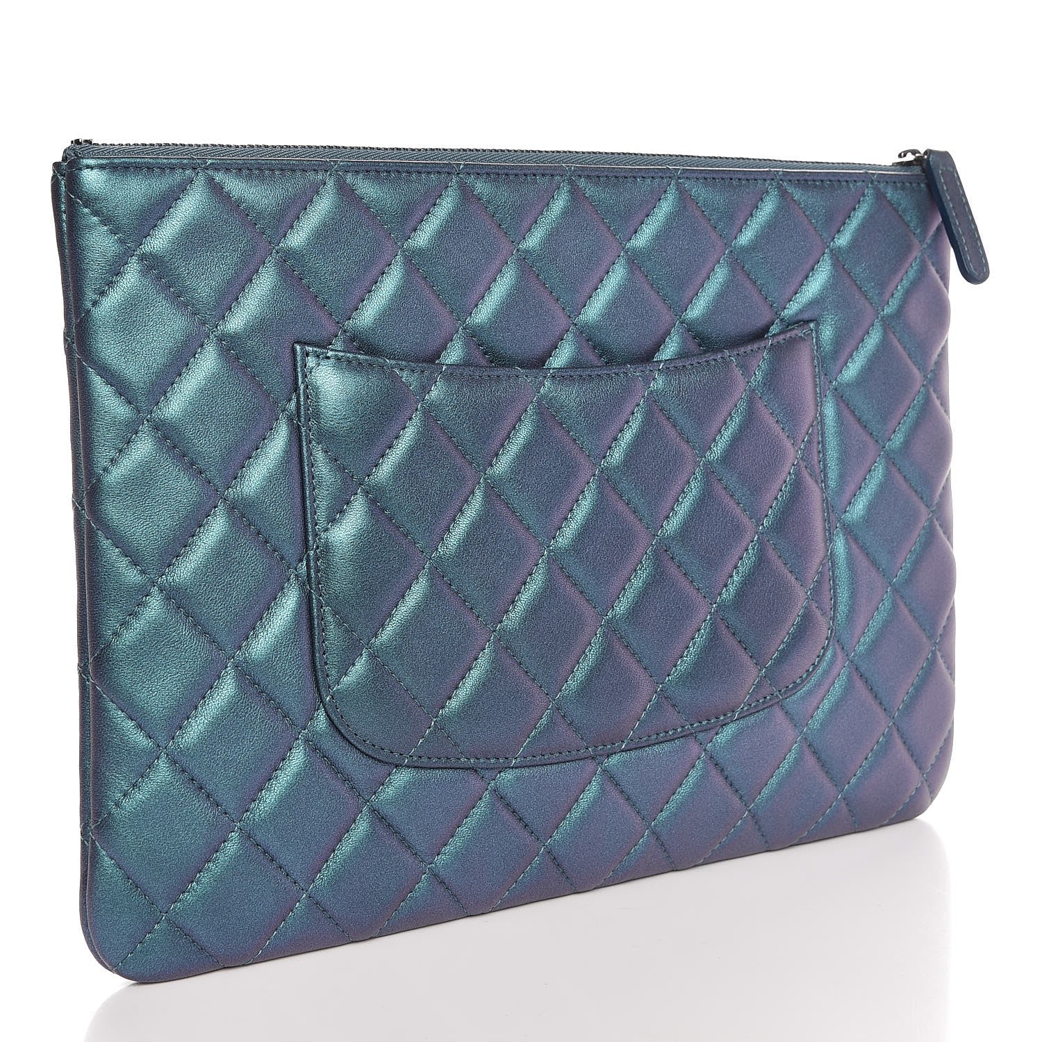 Chanel Iridescent Lambskin Quilted Medium Cosmetic Case Turquoise 3 of 7