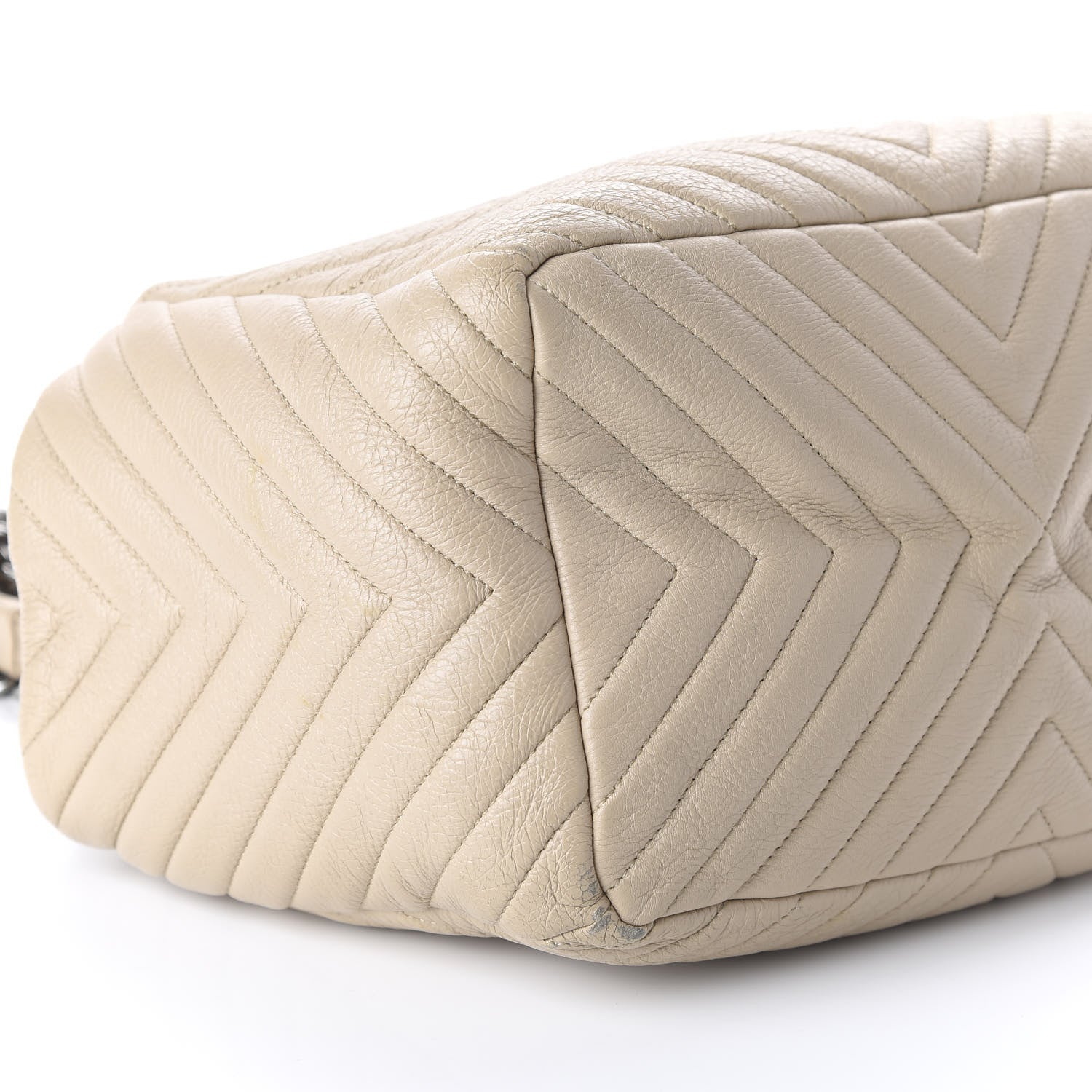 Chanel Deerskin Chevron Large CC Chain Bucket Drawstring Bag Beige 6 of 11
