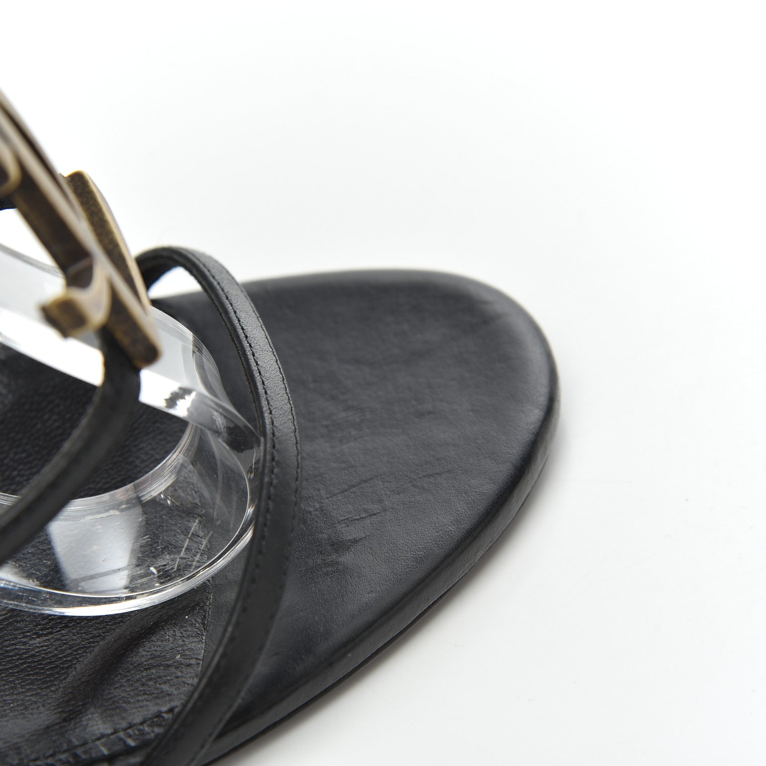 Saint Laurent Calfskin Cassandra 110 Sandals 39.5 Black Gold 10 of 19