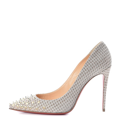 Christian Louboutin Metallic Lurex Spikyshell 100 Pumps 40.5 Nude White Gold 1 of 7