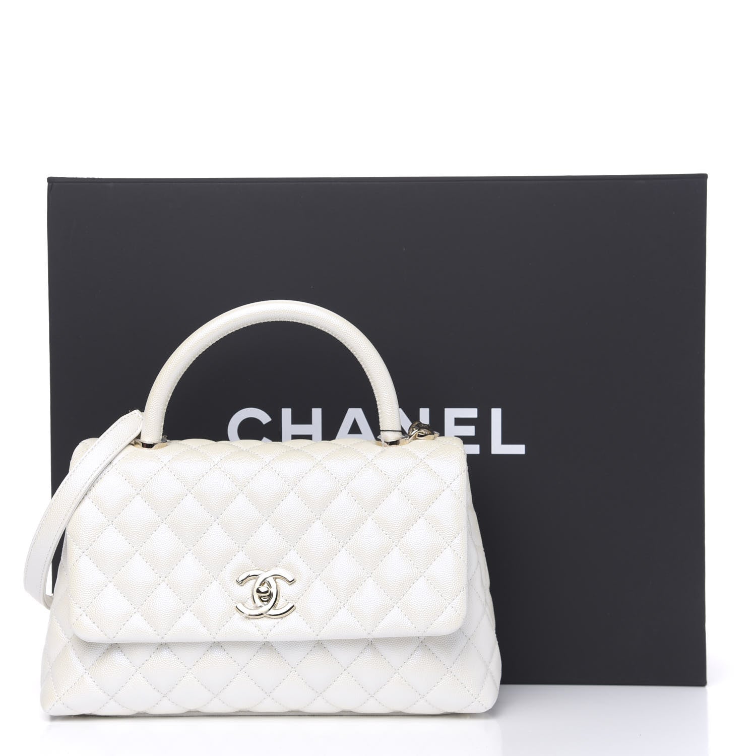 Chanel Iridescent Caviar Quilted Small Coco Handle Flap White 11 of 11
